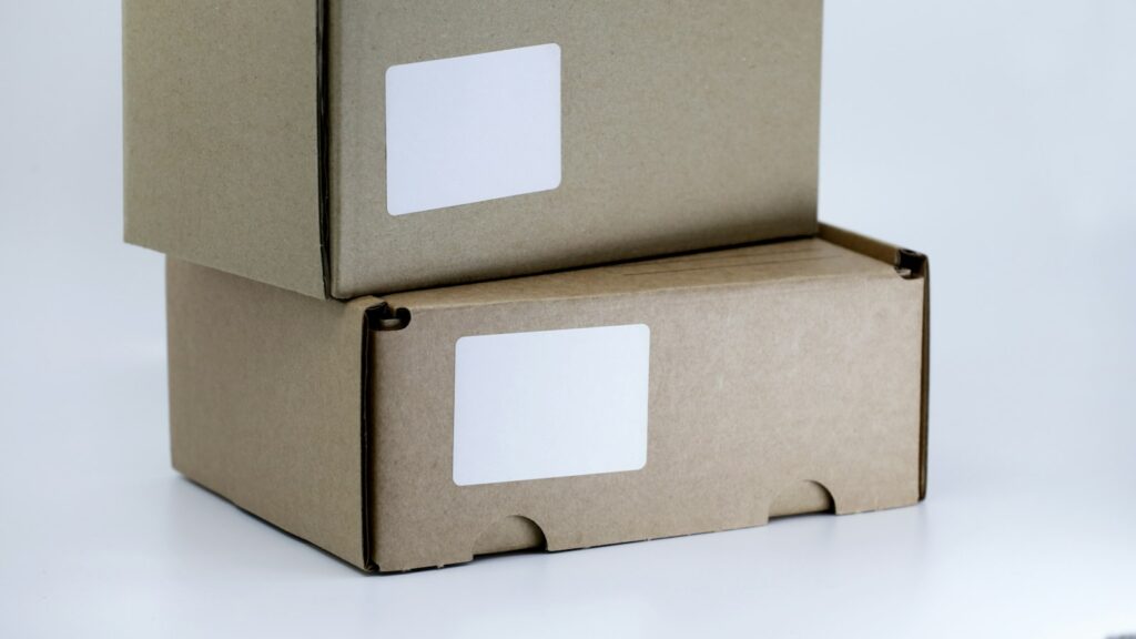 Brown cardboard box on white table