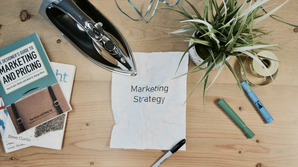 White printing paper with Marketing Strategy text