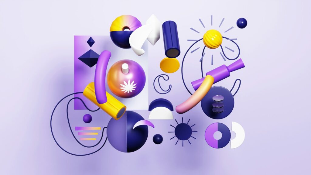 A purple and white wall with a purple and yellow design on it